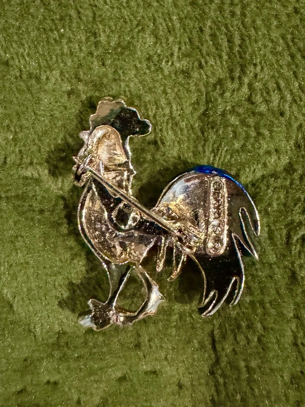 Gerry's Rooster Brooch with Blue & Red Enamel Accents